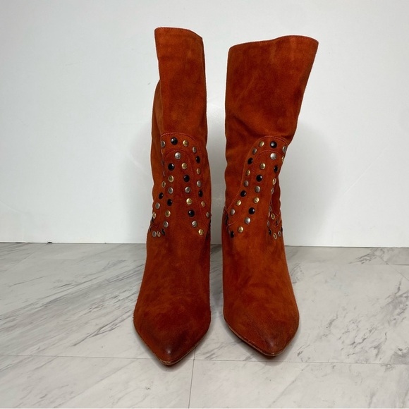 New! Free People Dakota Red Suede Studded Heeled Boot 41 - Picture 2 of 15
